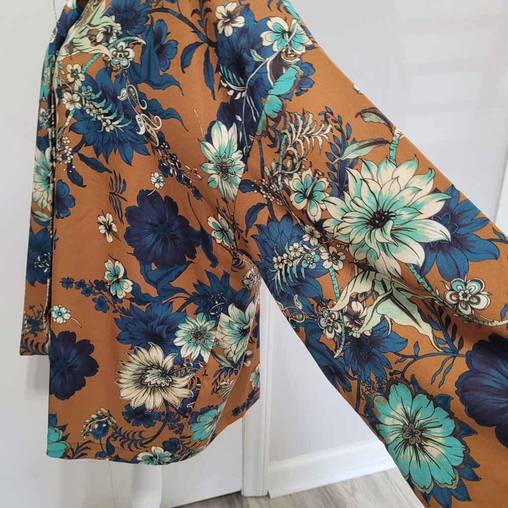 Bryn Walker Women Blouse Shirt Top Long Sleeve Button Floral Brown - Picture 6 of 10
